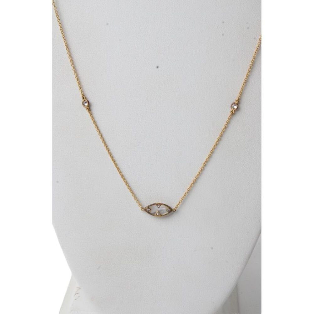 Freida Rothman Womens Gold Plated Mother of Pearl+CZ Station Necklace 35"